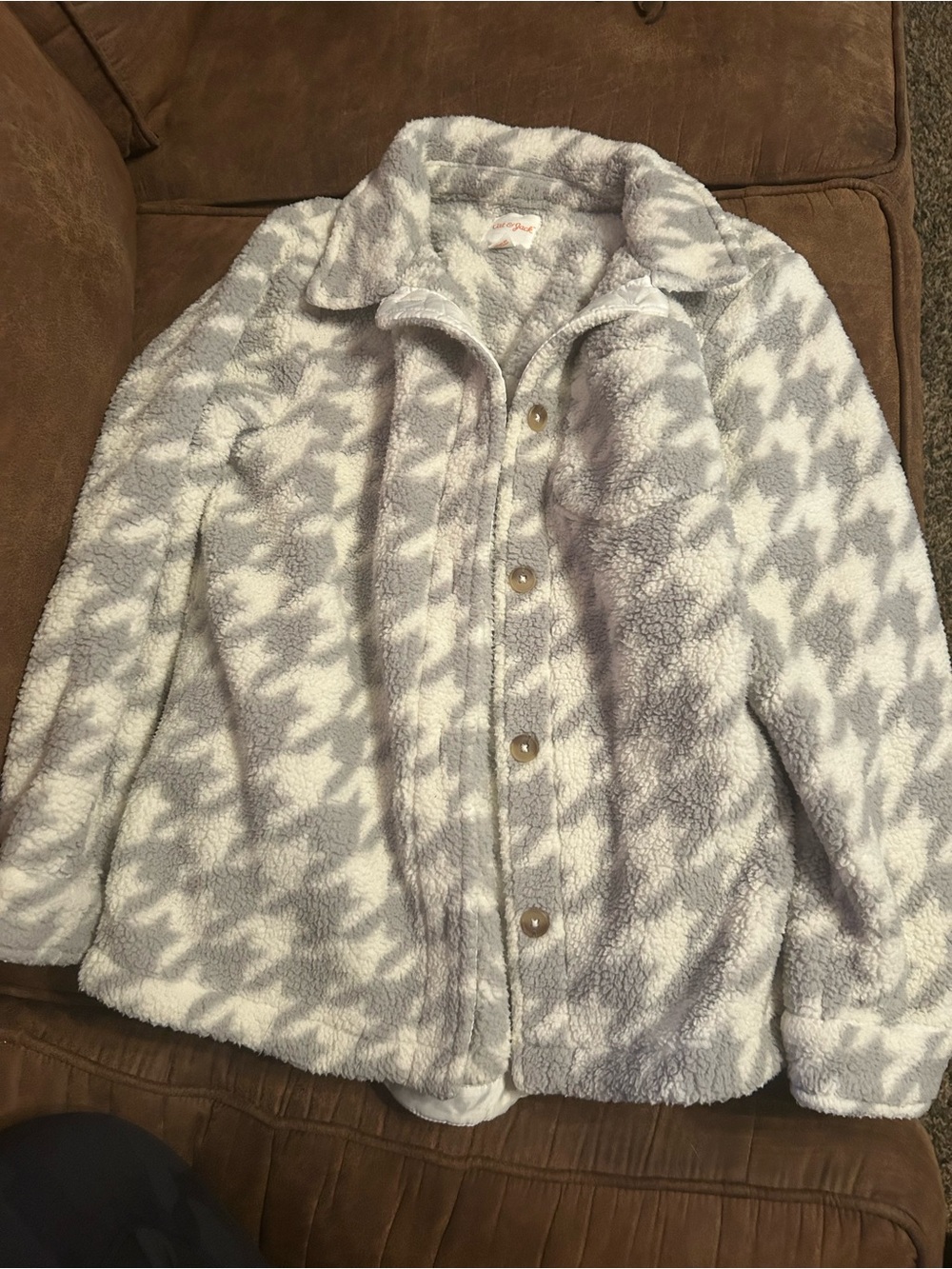 Cat & Jack Gray and White Houndstooth Sherpa Jacket